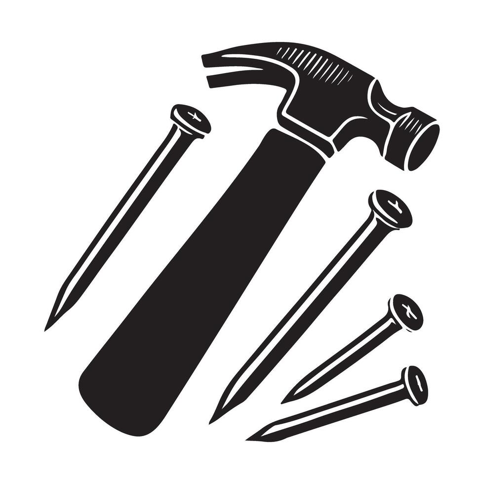 Hammer and Nails Silhouette Illustration for Construction and DIY vector