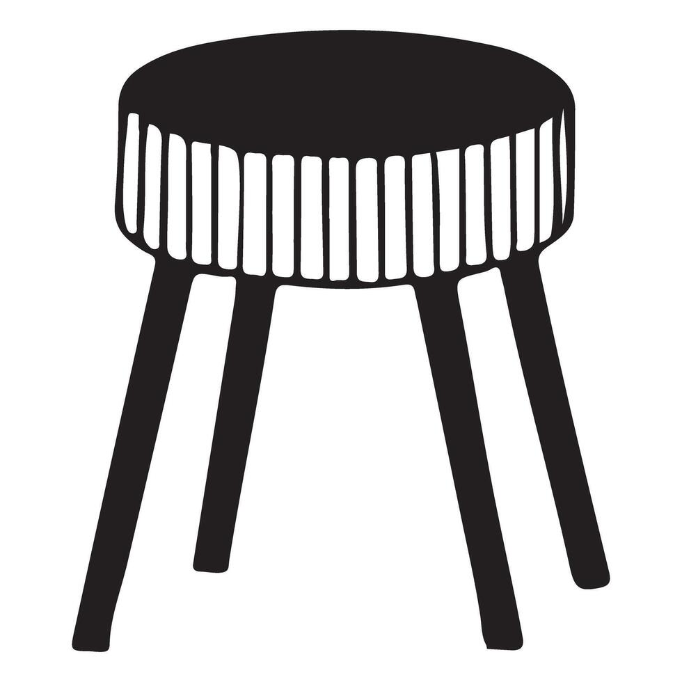 Three-Legged Stool with Textured Seat Silhouette Illustration vector
