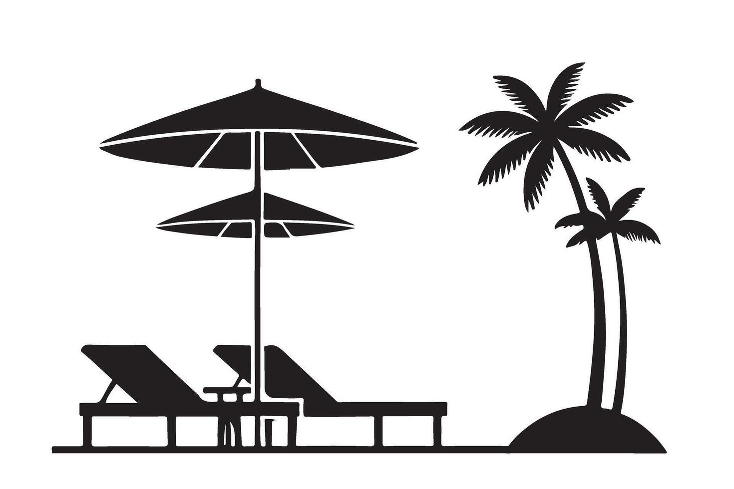 Tropical Beach Scene Silhouette Illustration Design vector