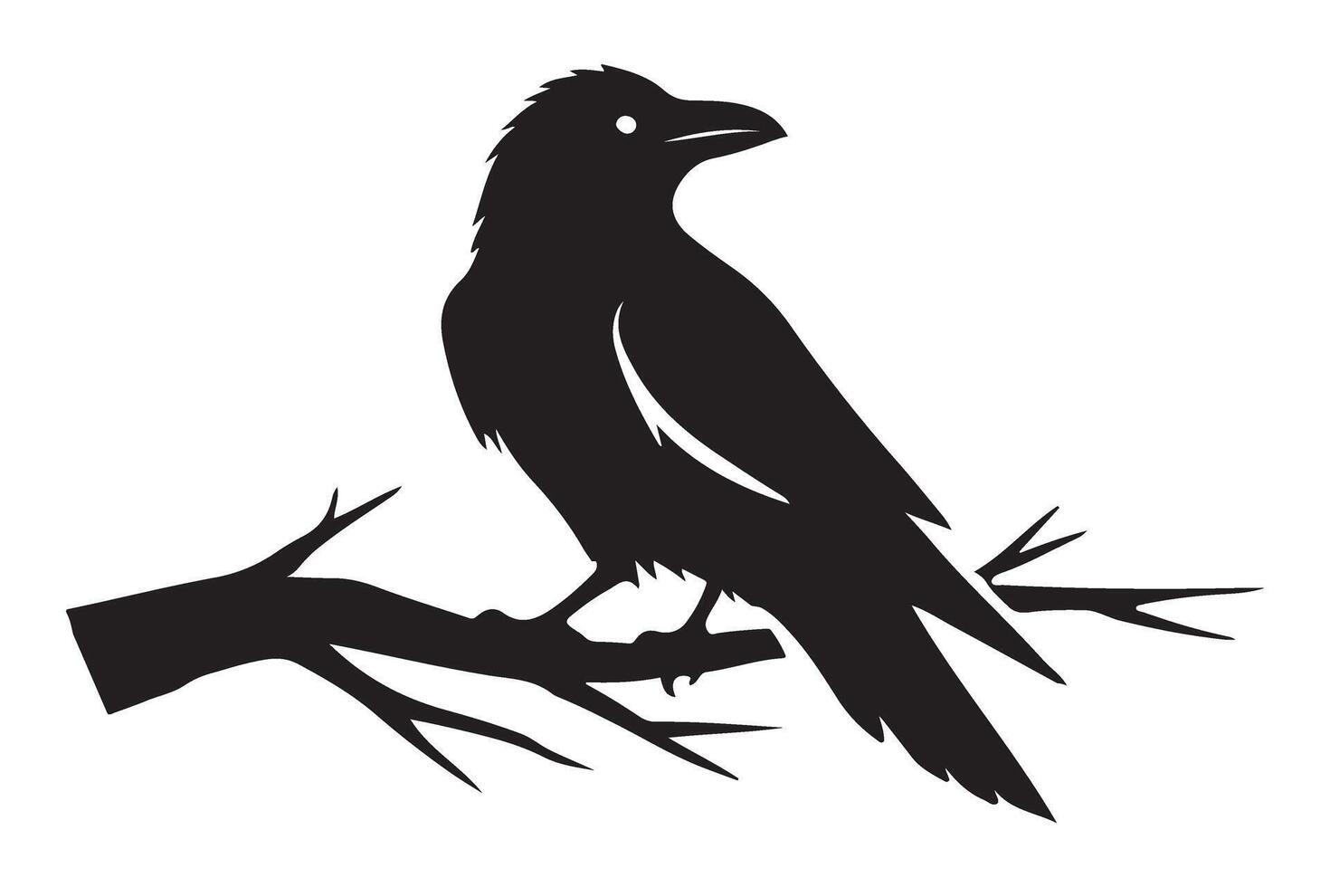 Raven Perched on Branch Silhouette Illustration vector