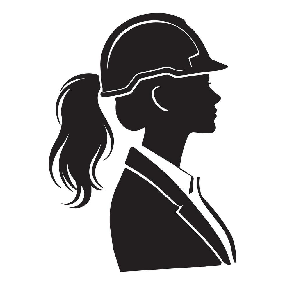 Female Engineer Silhouette in Profile Wearing Hard Hat vector