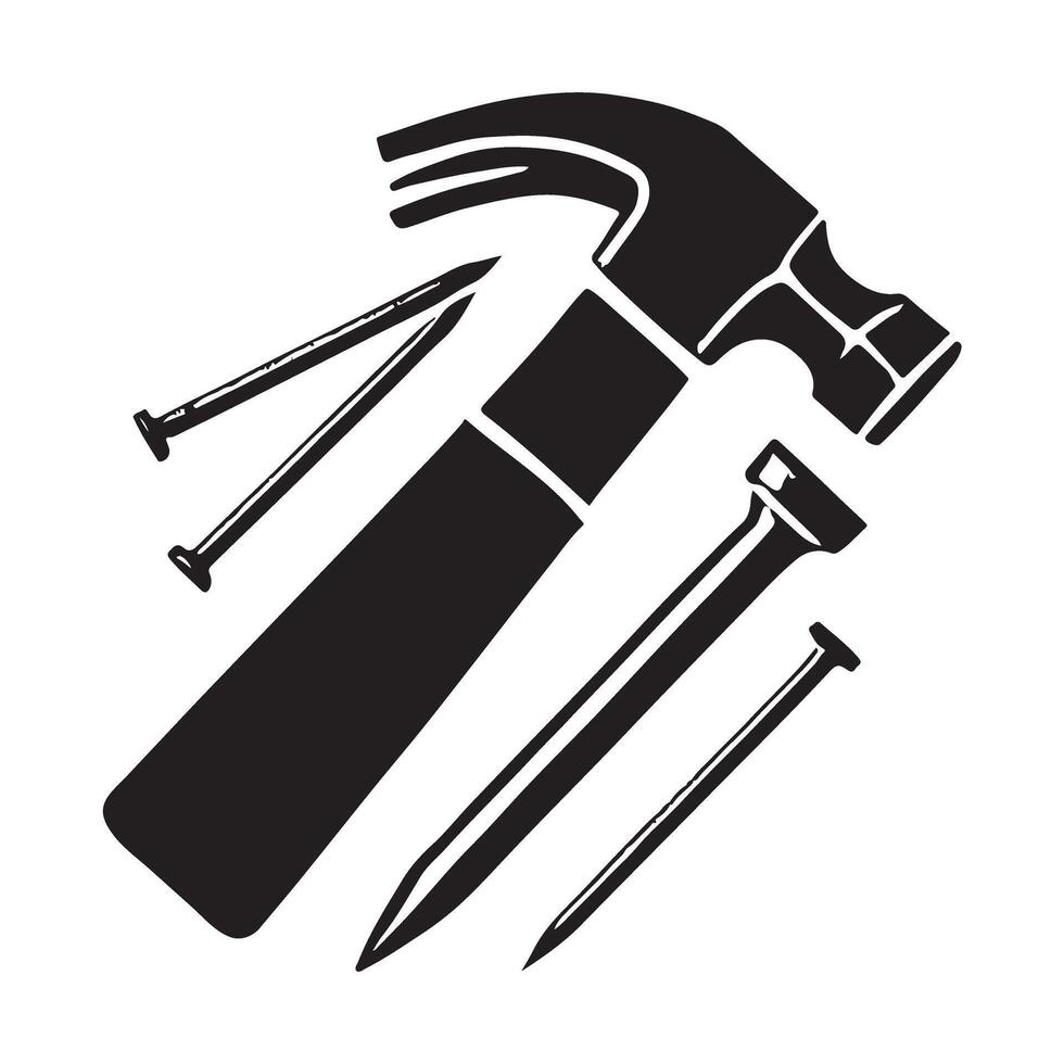 Hammer and Nails Silhouette Illustration for Construction and DIY Projects vector