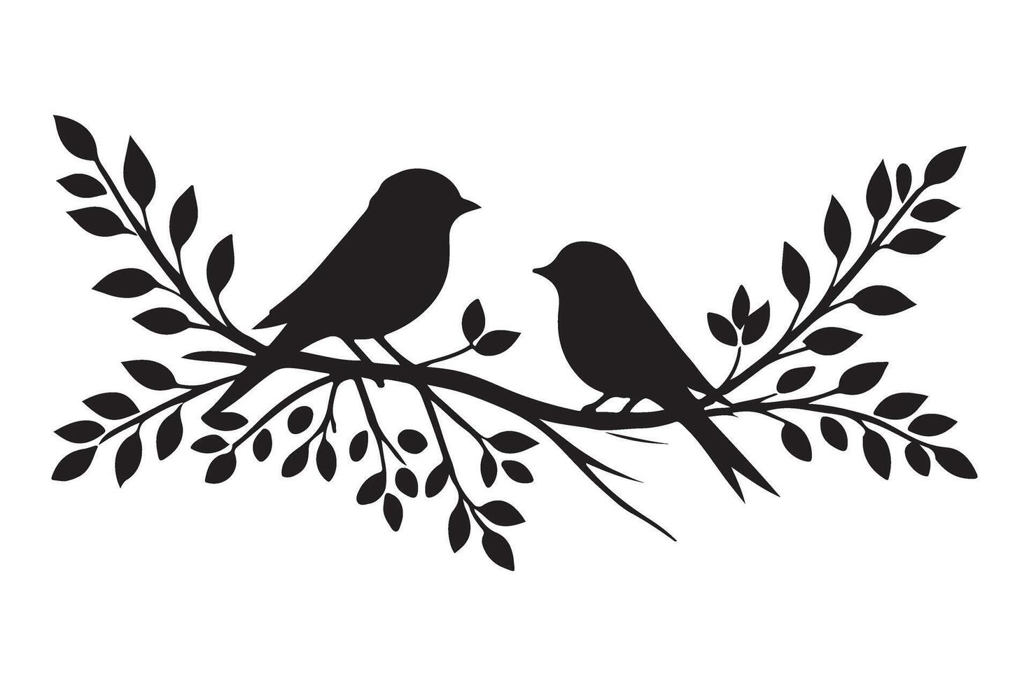 Two Birds Resting on Branch Silhouette Illustration vector