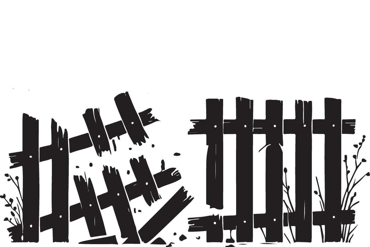Broken Wooden Fence Silhouette Illustration Graphic vector