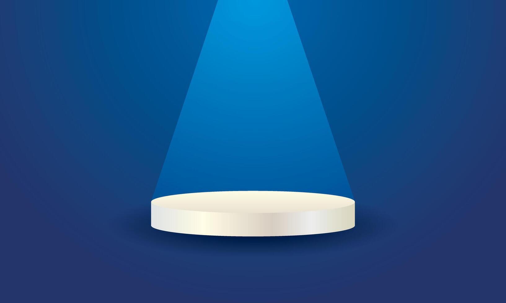 Cylindrical podium with light for displaying products on dark blue color abstract background vector