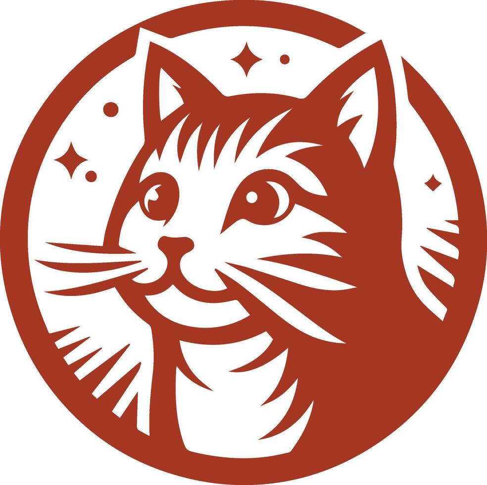 Stylized Cat Head Logo in Warm Reddish Brown with Stars vector