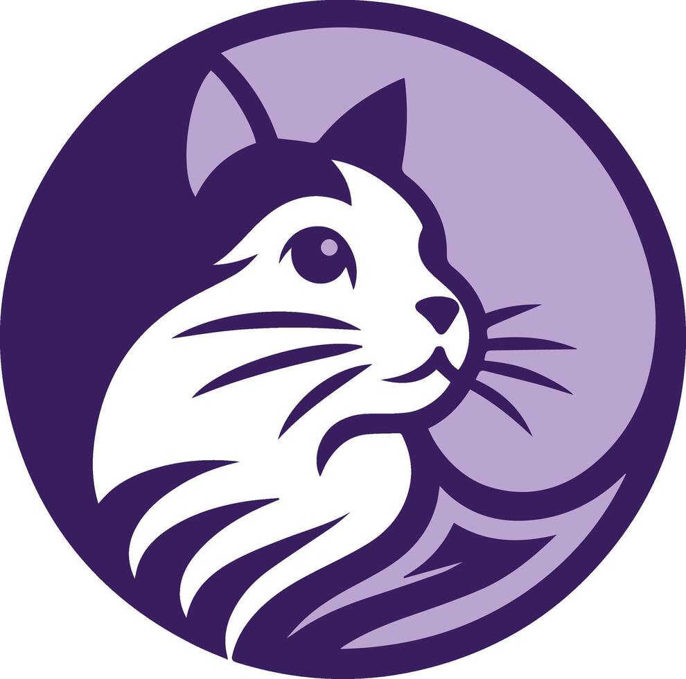 Elegant Deep Purple Cat Head Logo in Circular Frame vector