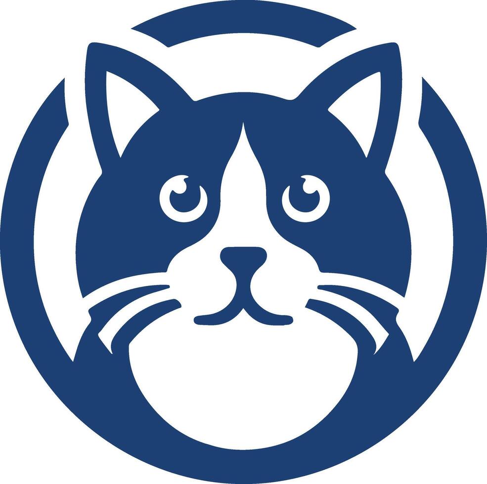 Bold Blue Cat Head Logo in Circular Frame vector