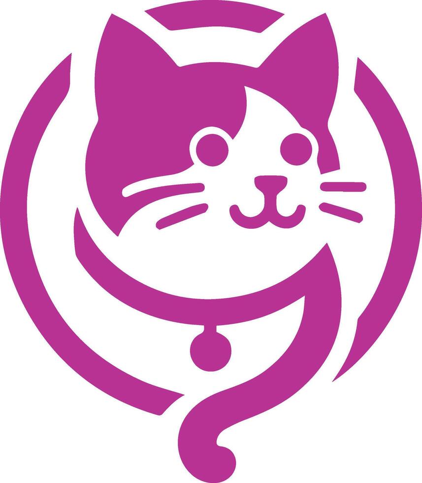Vibrant Pink Cat Head Logo with Collar and Bell vector