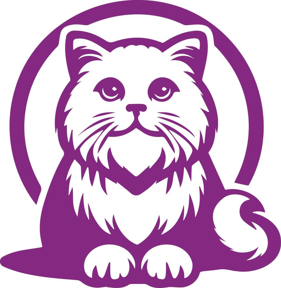 Purple Cat Sitting Logo in Circular Frame vector