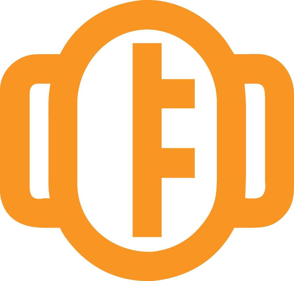 Orange geometric logo, minimalist design, letter F, circular shape, bold lines, symmetrical composition vector