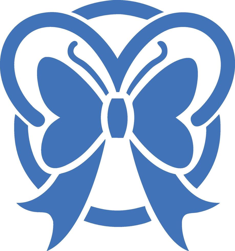 Blue and white logo, butterfly shape, ribbon bow design, symmetrical, minimalist, stylized, flat graphic vector