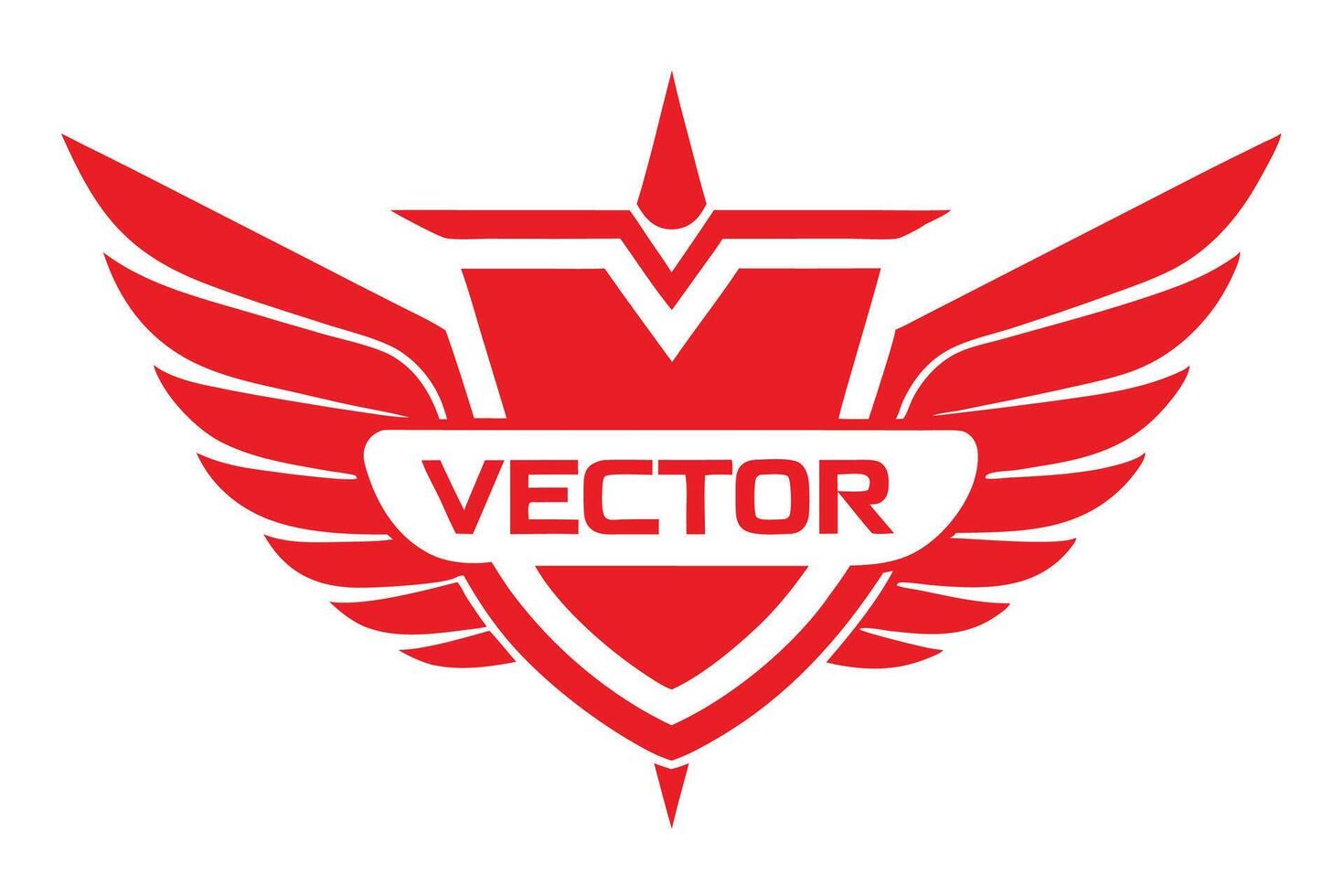 Red logo, shield shape, wings, star emblem, bold typography, symmetrical design, aviation theme, solid color vector