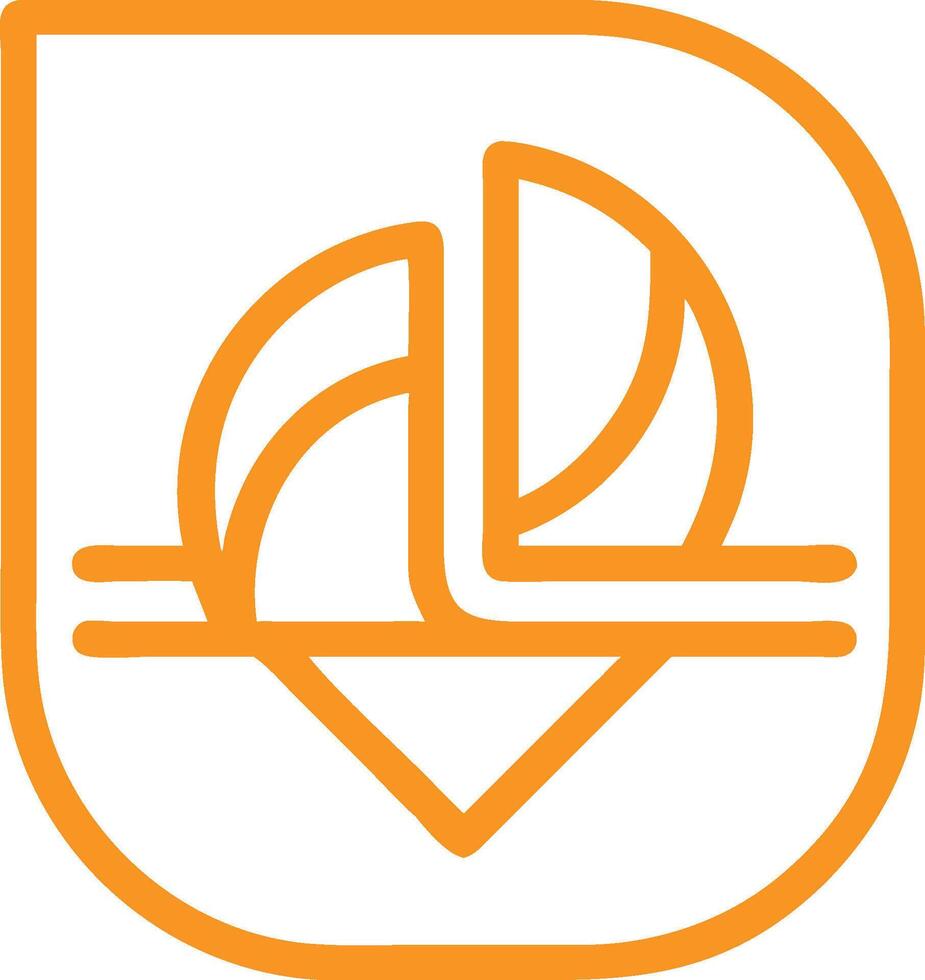 Orange line art, minimalist sailboat icon, rounded square border, geometric design, nautical symbol vector