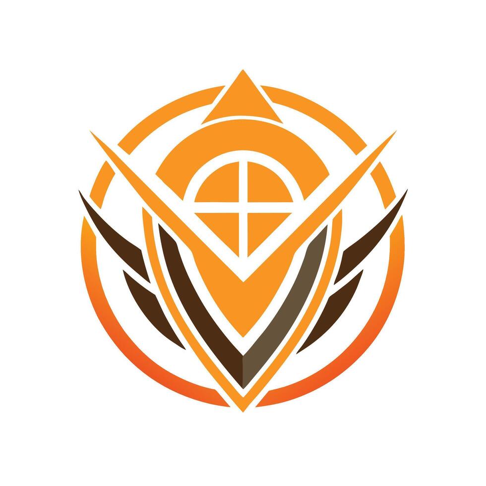 geometric logo, circular emblem, orange and brown color scheme, abstract wings, triangular shapes, minimalist design vector