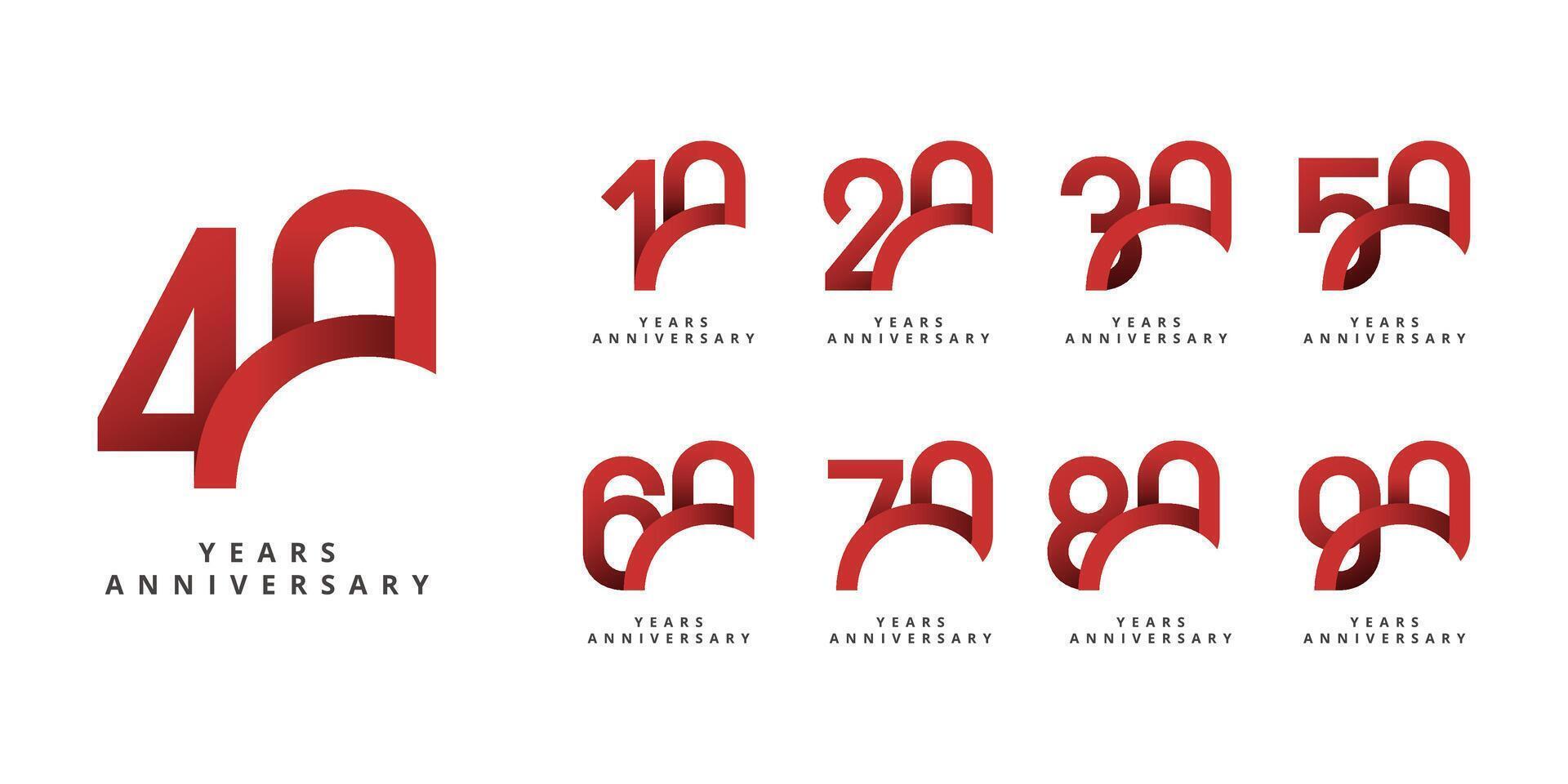 Set 10 to 90 years anniversary template design vector