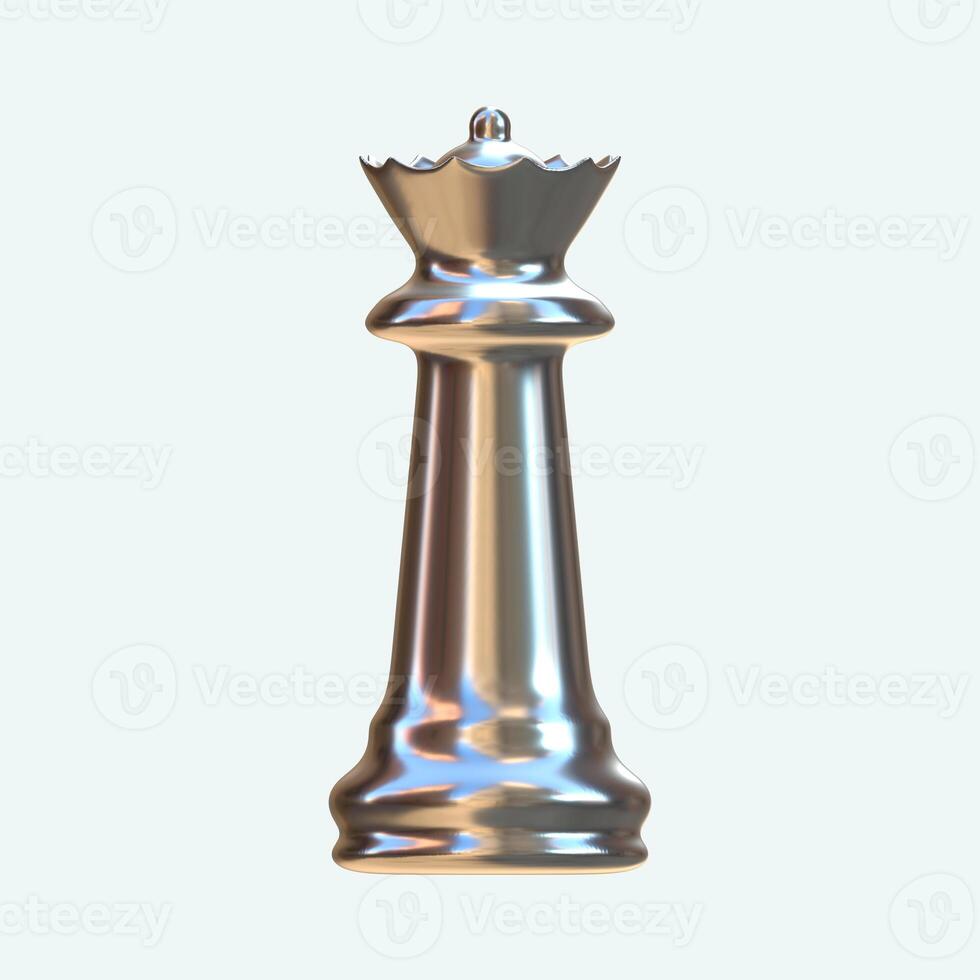 Chess Queen Piece Silver 3D Render With Background Front View photo