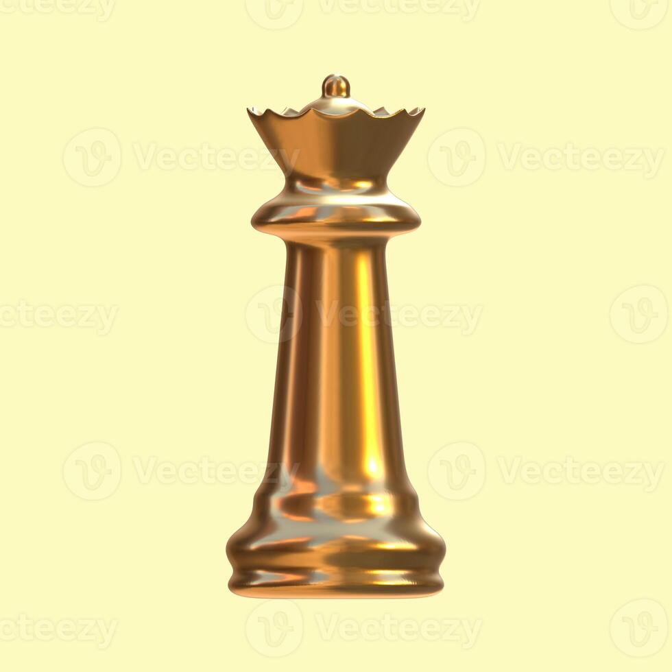 Chess Queen Piece Golden 3D Render With Background Front View photo
