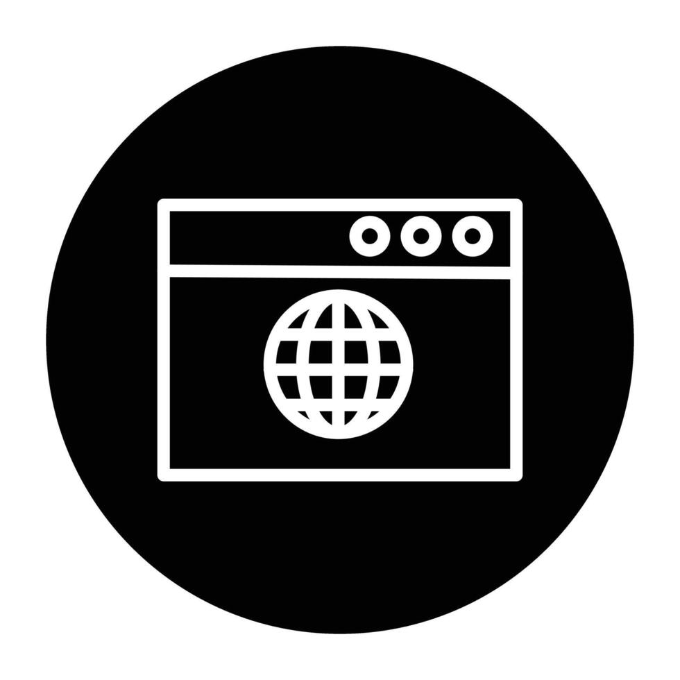 A black and white icon of a computer with a globe on it vector