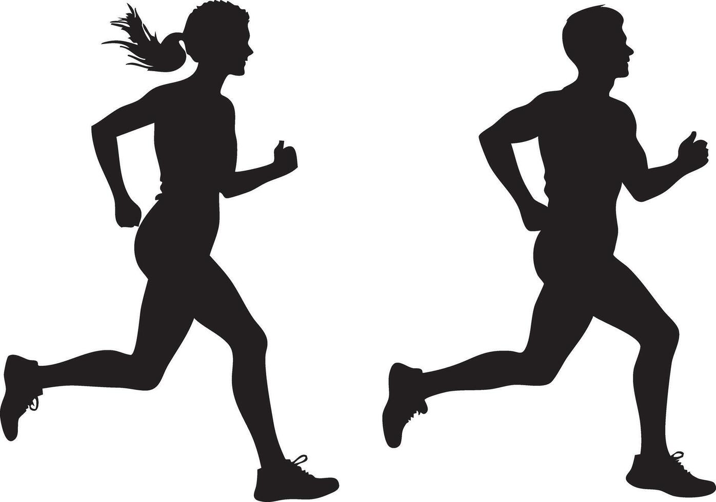 Silhouette of Jogging Couple in Motion Fitness and Exercise Art vector