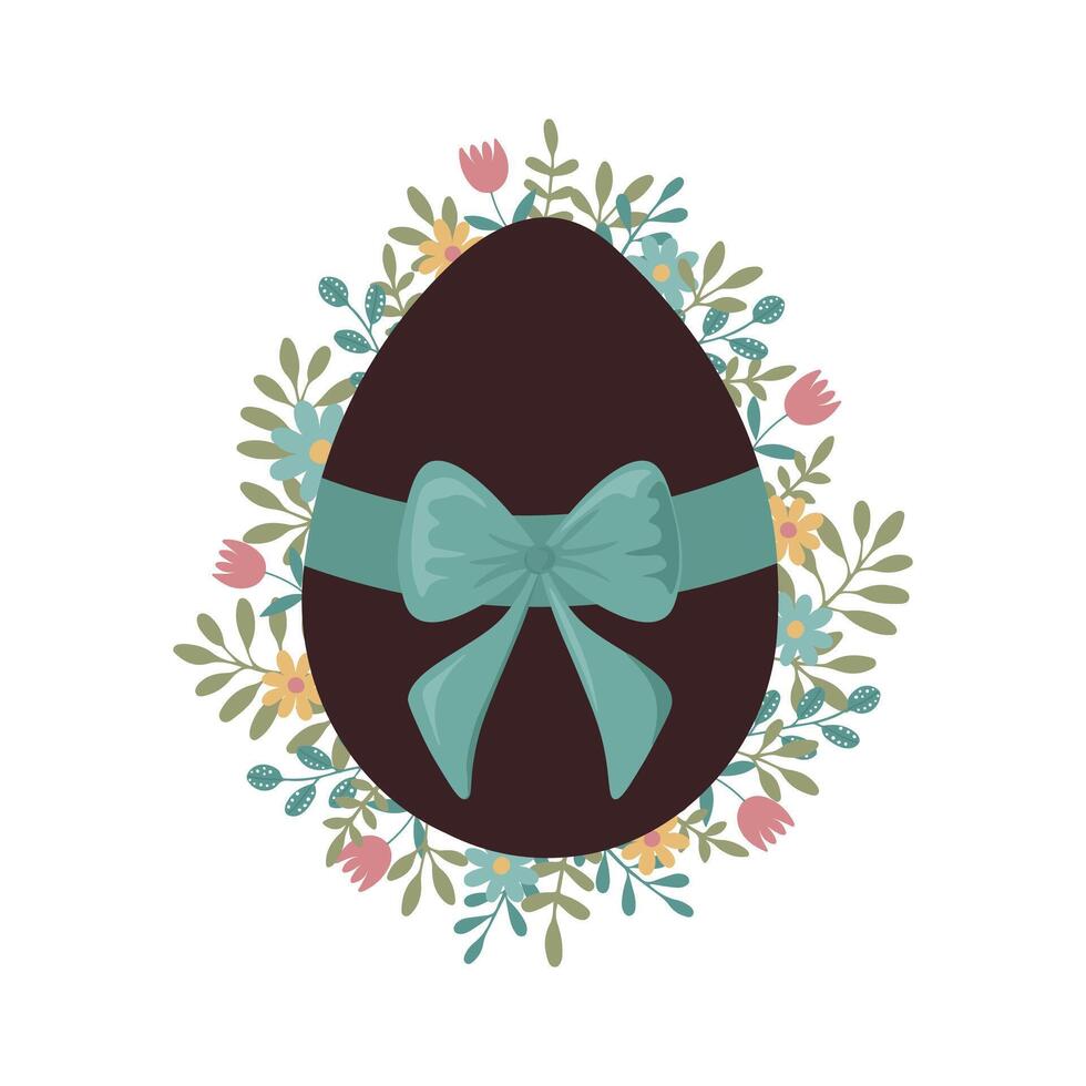 Flower arrangement with Easter chocolate egg with bow vector