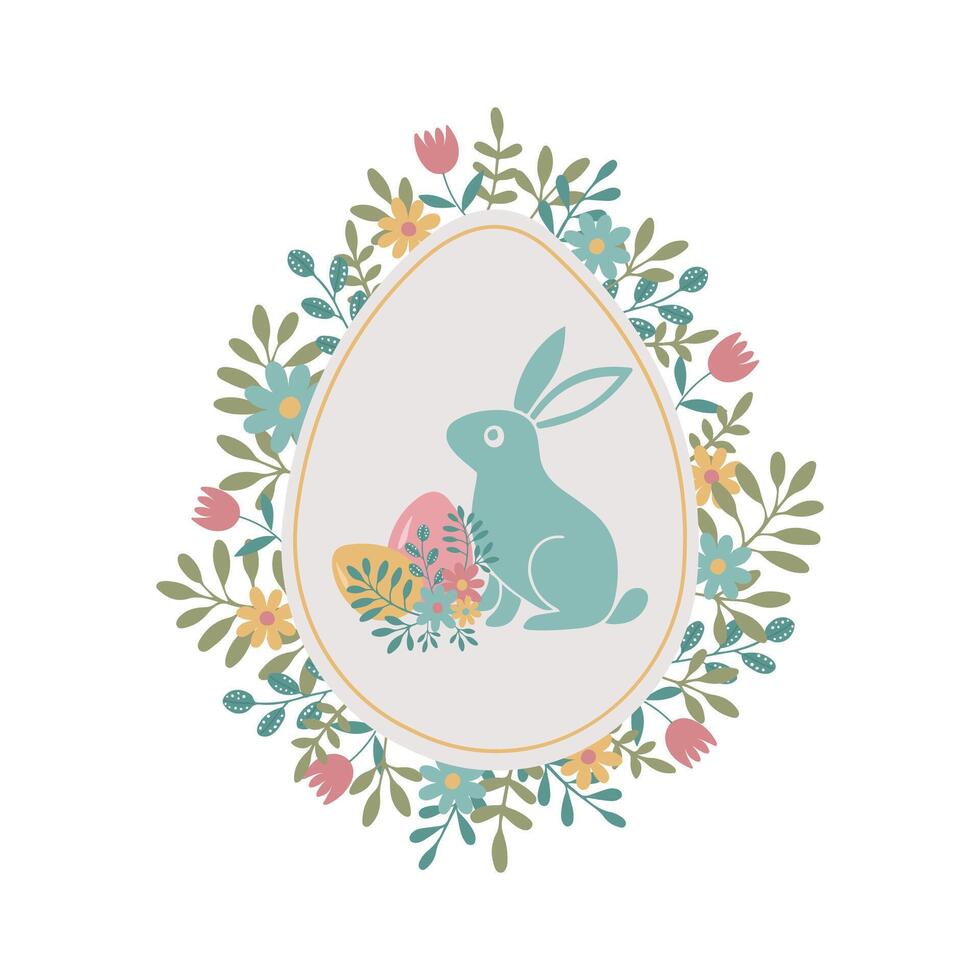 Mint easter bunny inside an egg. Floral composition vector