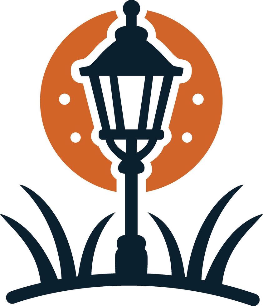 a lamp post with grass and a moon in the background vector