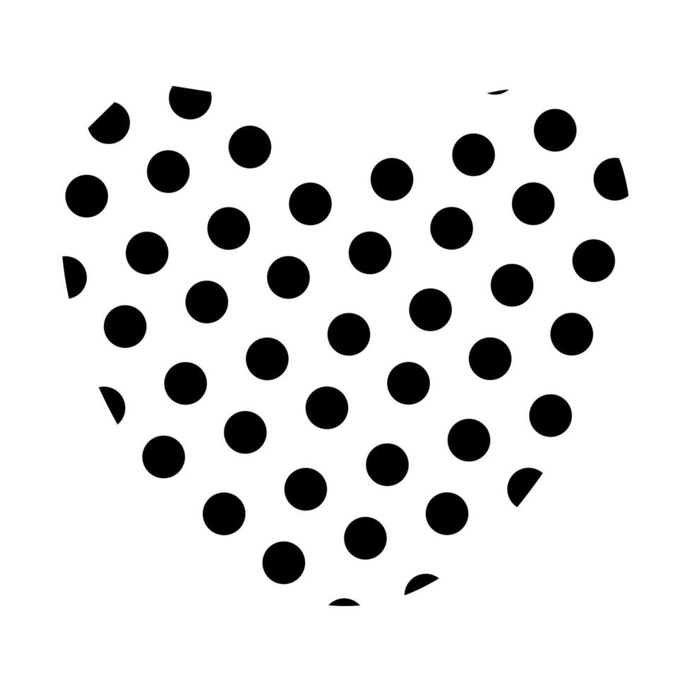 Black and white heart in polka dot print, isolated on white background. Simple element in doodle style for you design. Valentines day concept. vector