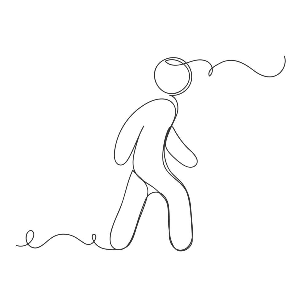 Continuous one line art man walk icon isolated illustration. vector