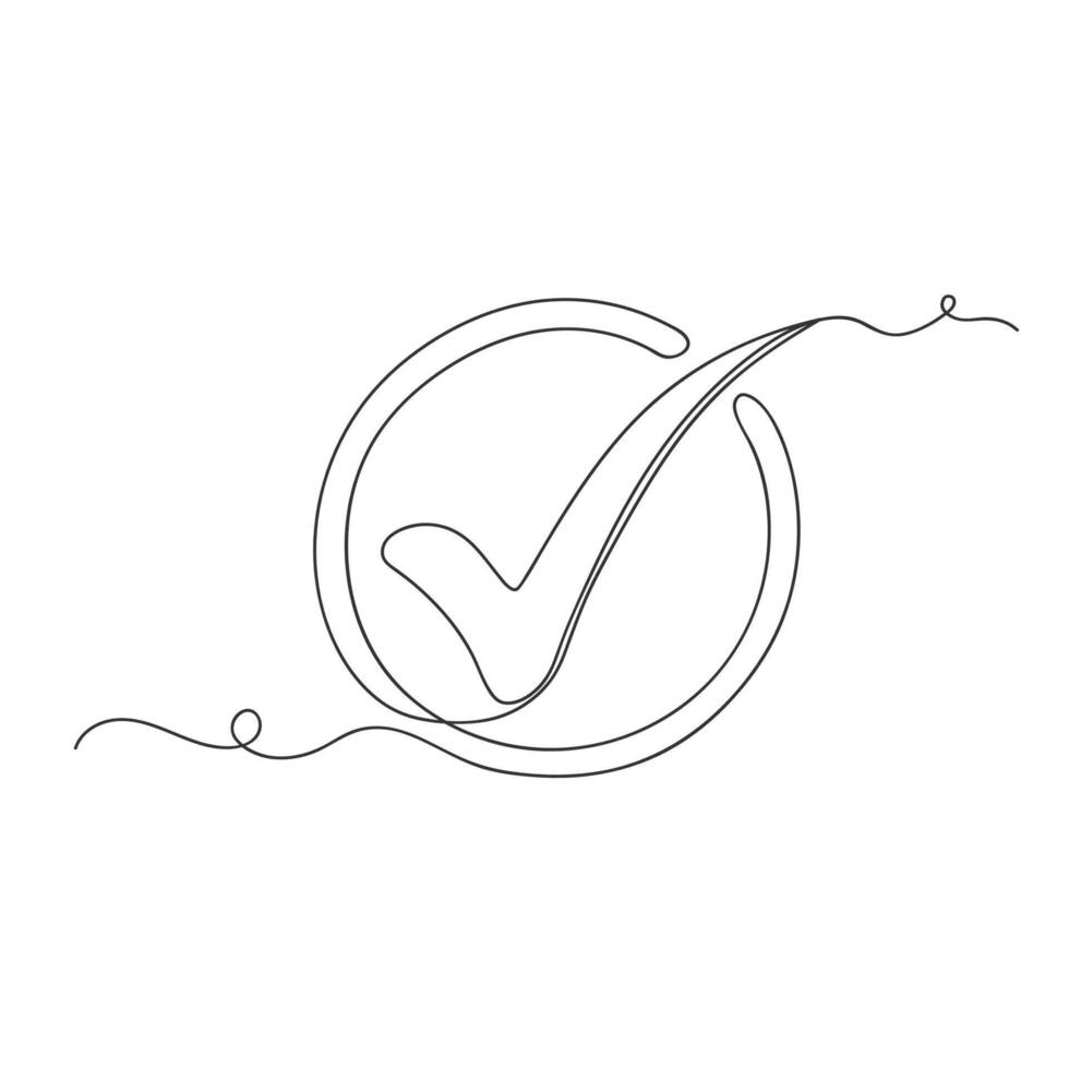 Continuous one line art check mark icon isolated illustration. vector