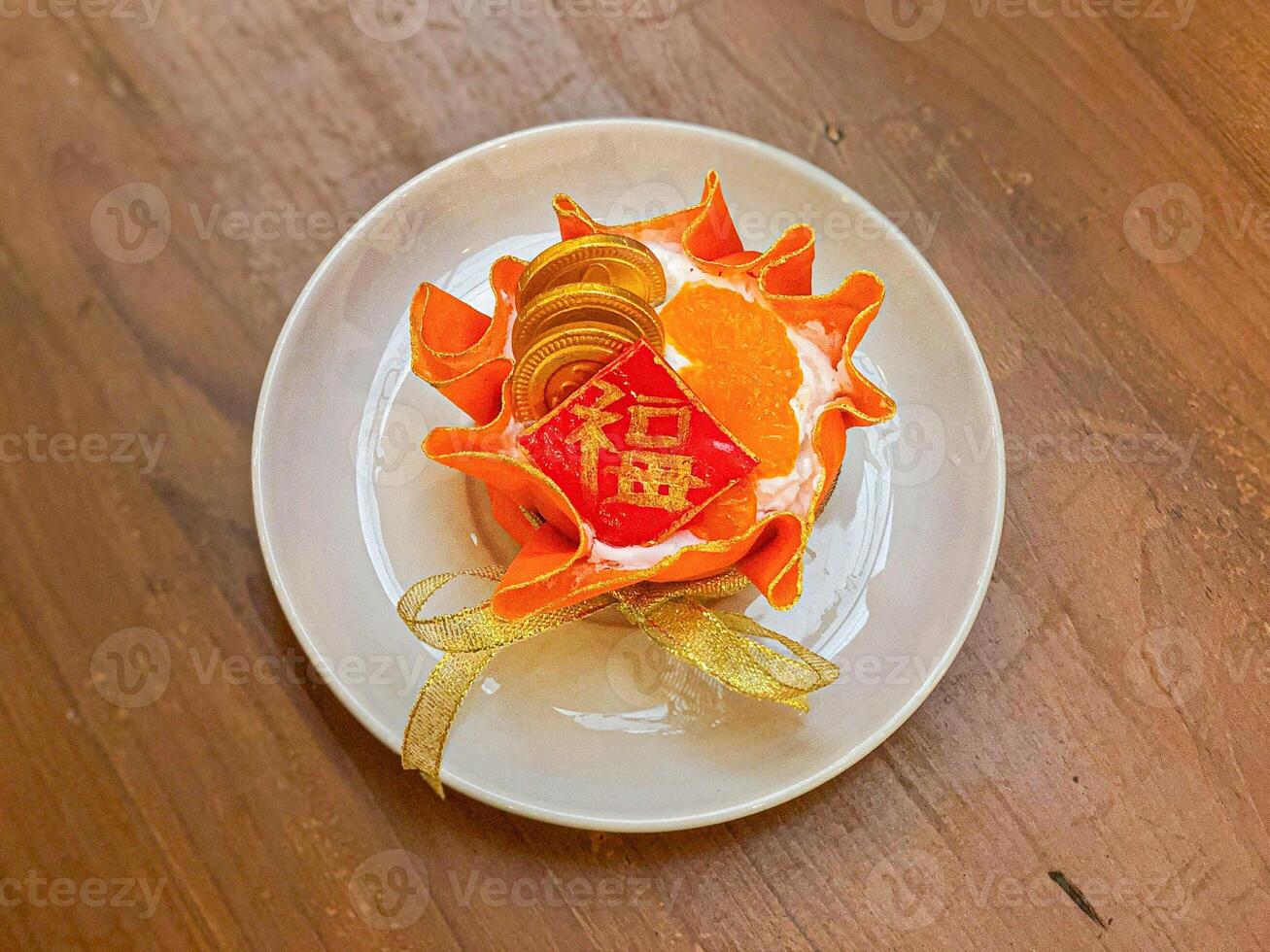 Close up picture of beautiful Chinese new year food with wording fu means fortune, Lunar new Year, Chinese new year photo