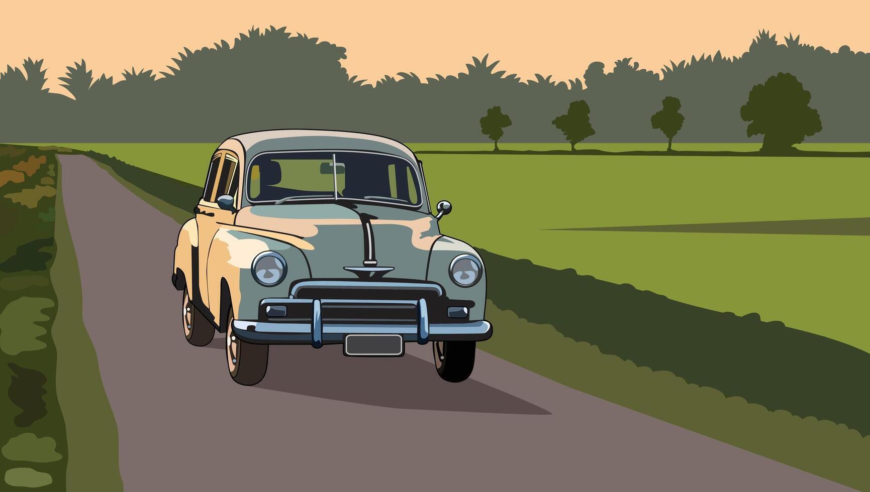 Classic Car on the Country Road, illustration for design elements. vector