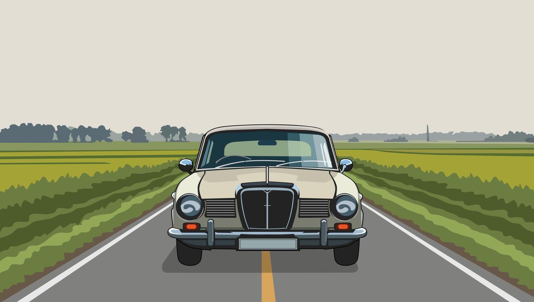 Classic Car Countryside, illustration style for design elements. vector