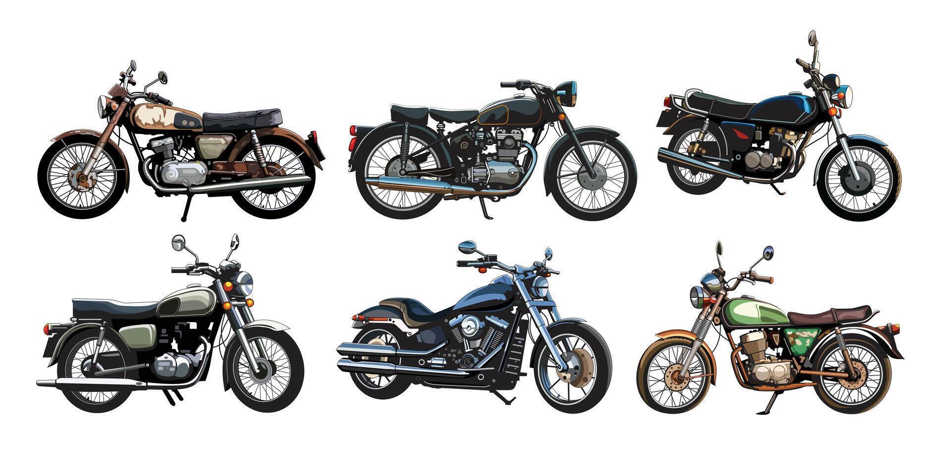 Vintage motorbike collection illustration, isolated on white background. vector