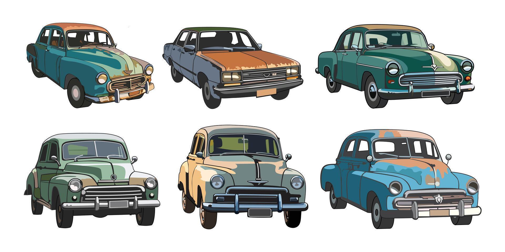 Classic Car Collection illustration isolated on white background. vector