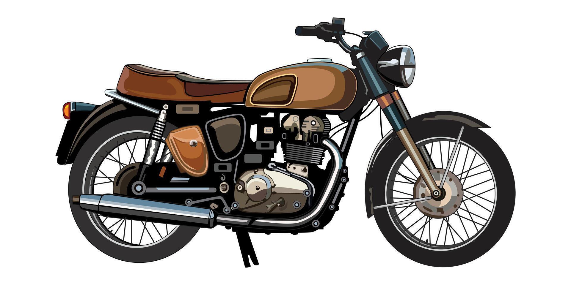 Old motorbike, classic motorcycle illustration style, isolated on white background. vector