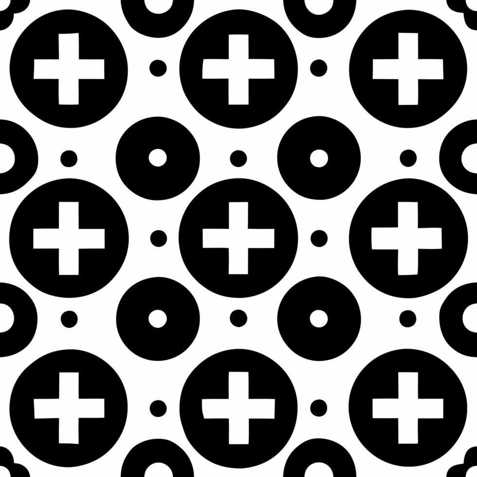 Minimalist repeating plus signs within circles abstract design graphic art monochrome studio modern concept vector