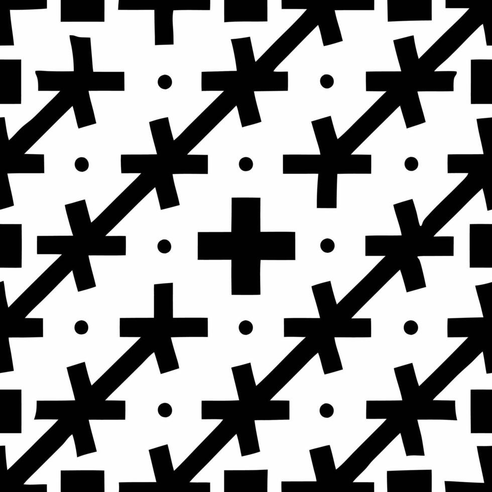 Geometric pattern design featuring alternating plus and minus signs abstract art digital artwork monochrome environment top view vector