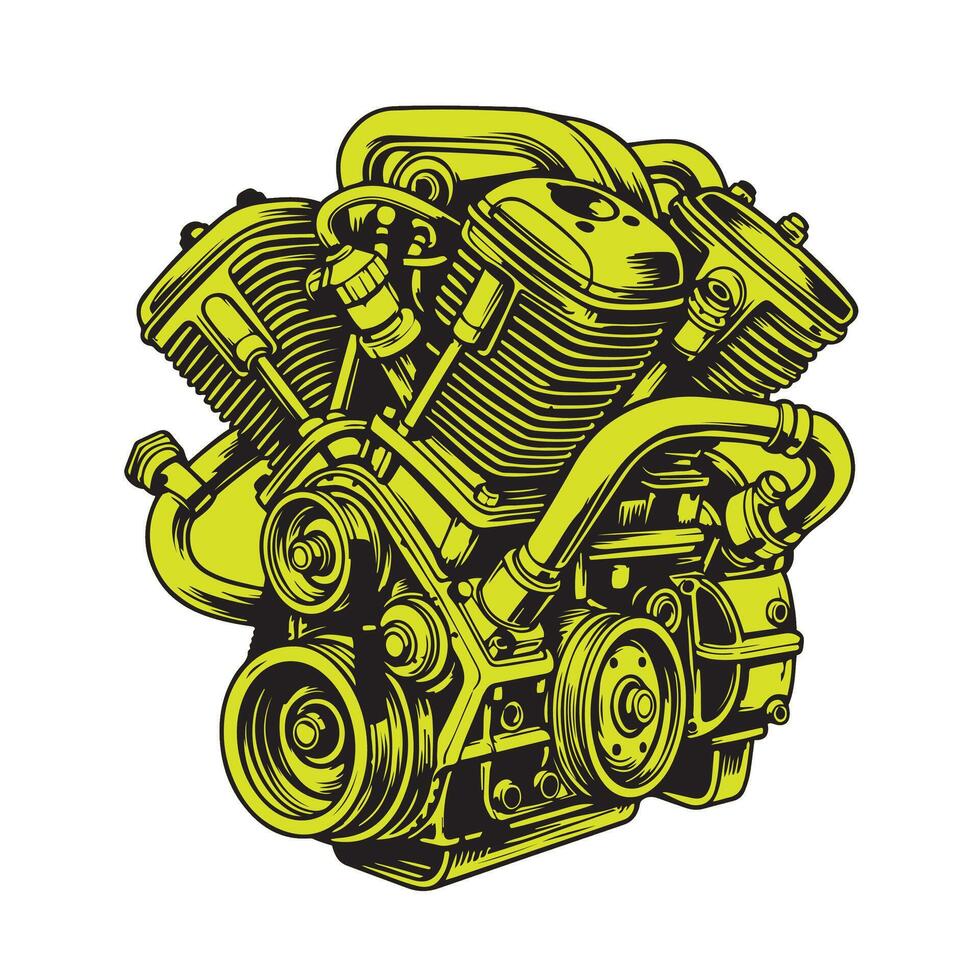 Motorcycle and Car Engine Art Illustration A Dynamic Design Featuring Industrial and Mechanical Themes vector
