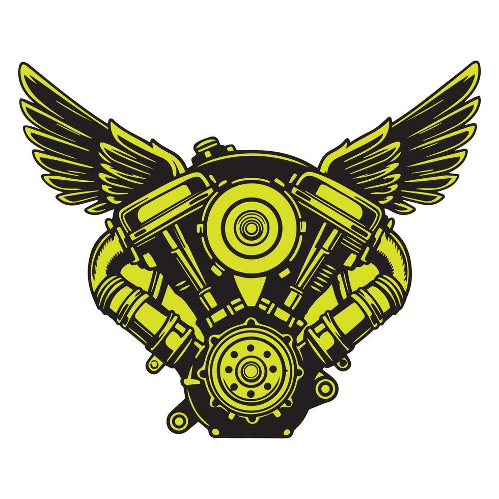 Retro-Inspired Motorcycle and Car Engine Art Illustration Perfect for Classic Automotive Projects vector
