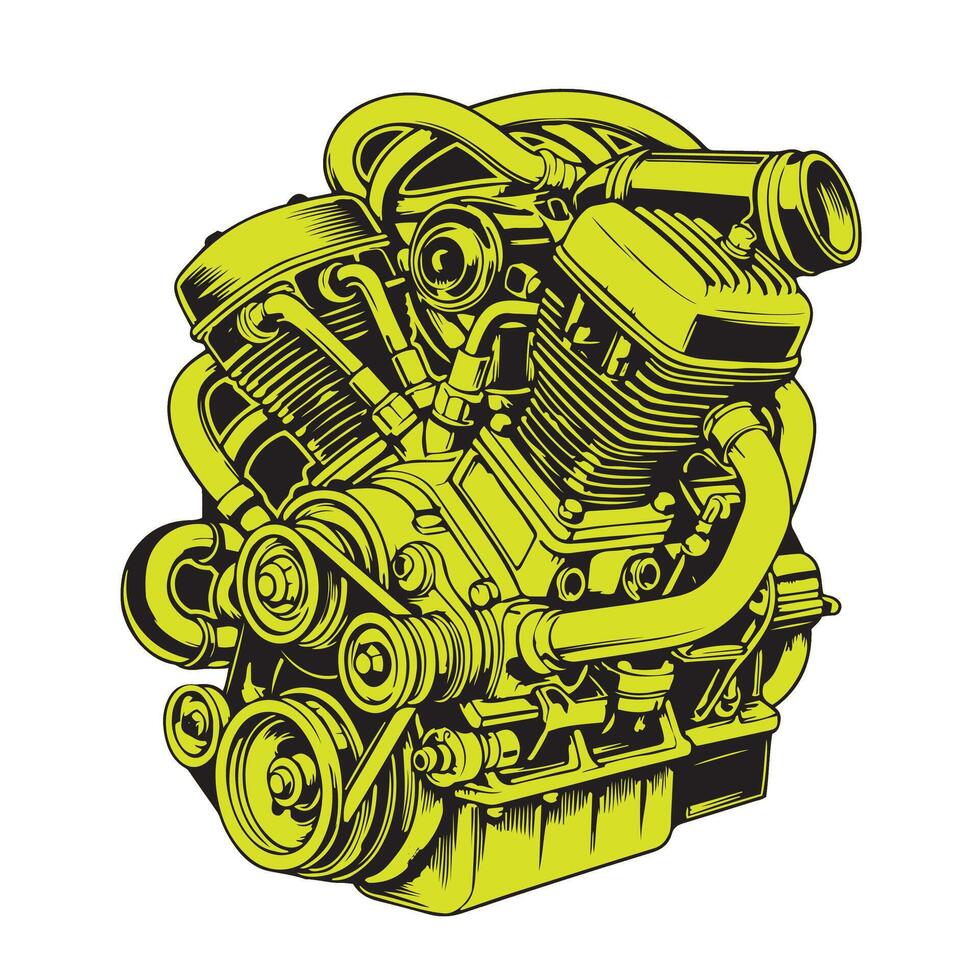 Highly Detailed Motorcycle and Car Engine Art Illustration Capturing the Essence of Automotive Power vector