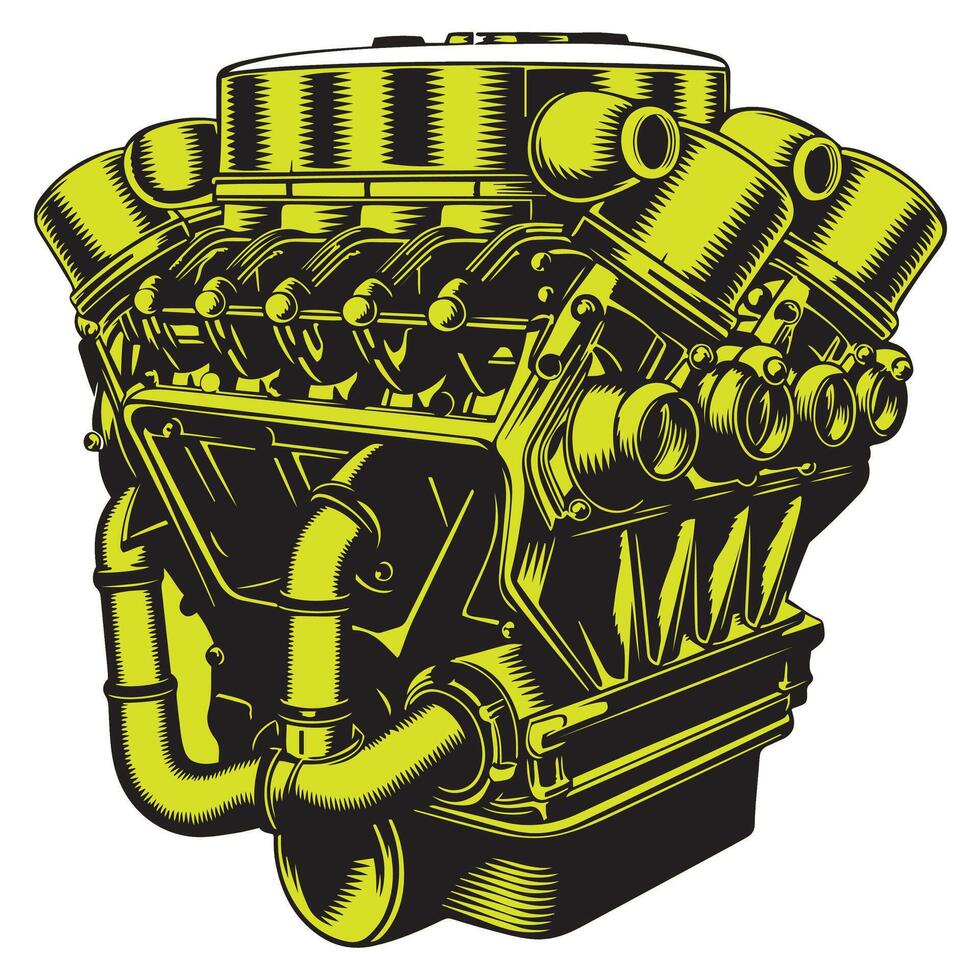 Motorcycle and Car Engine Art Illustration A Bold Depiction of Mechanical Precision for Automotive Enthusiasts vector