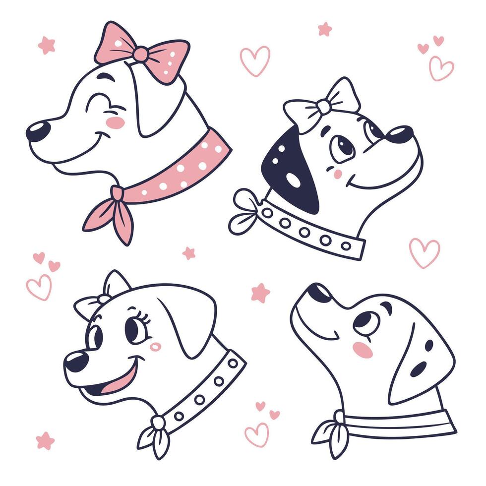 Puppies Pose Doodle Set vector