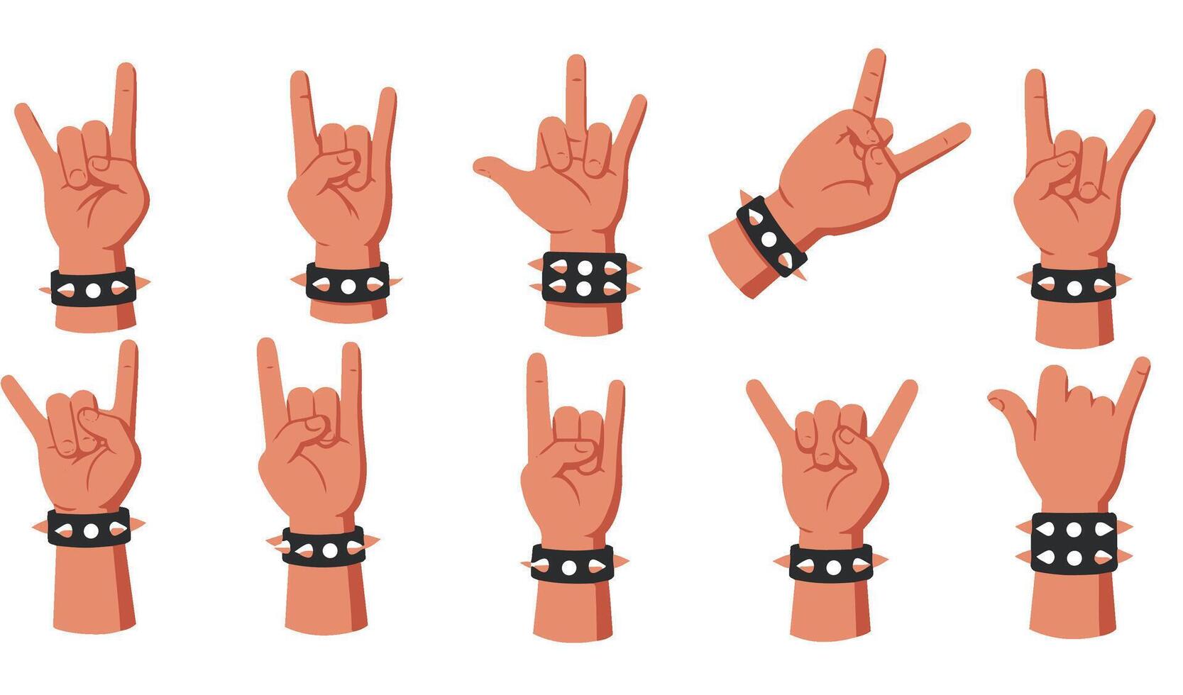 Authentic Heavy Metal Hand Gesture Spiked Bracelet Stock Vectors for Hardcore Fans