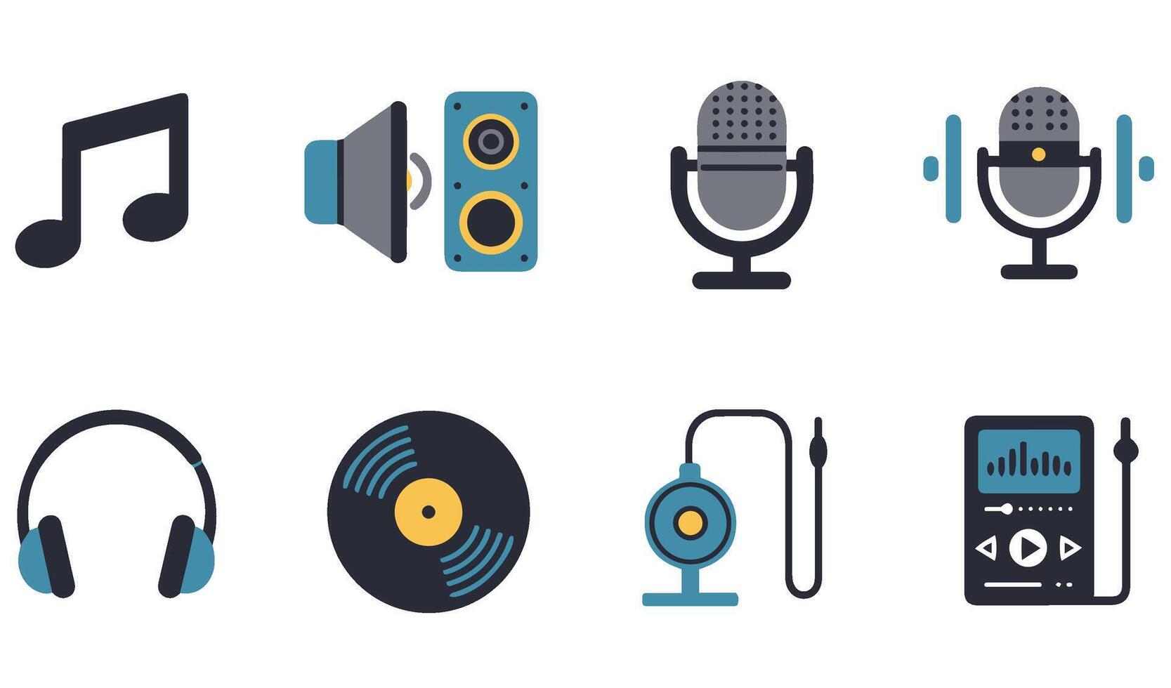 Music Icon Set Illustration featuring dynamic equalizer symbols and creative instruments vector