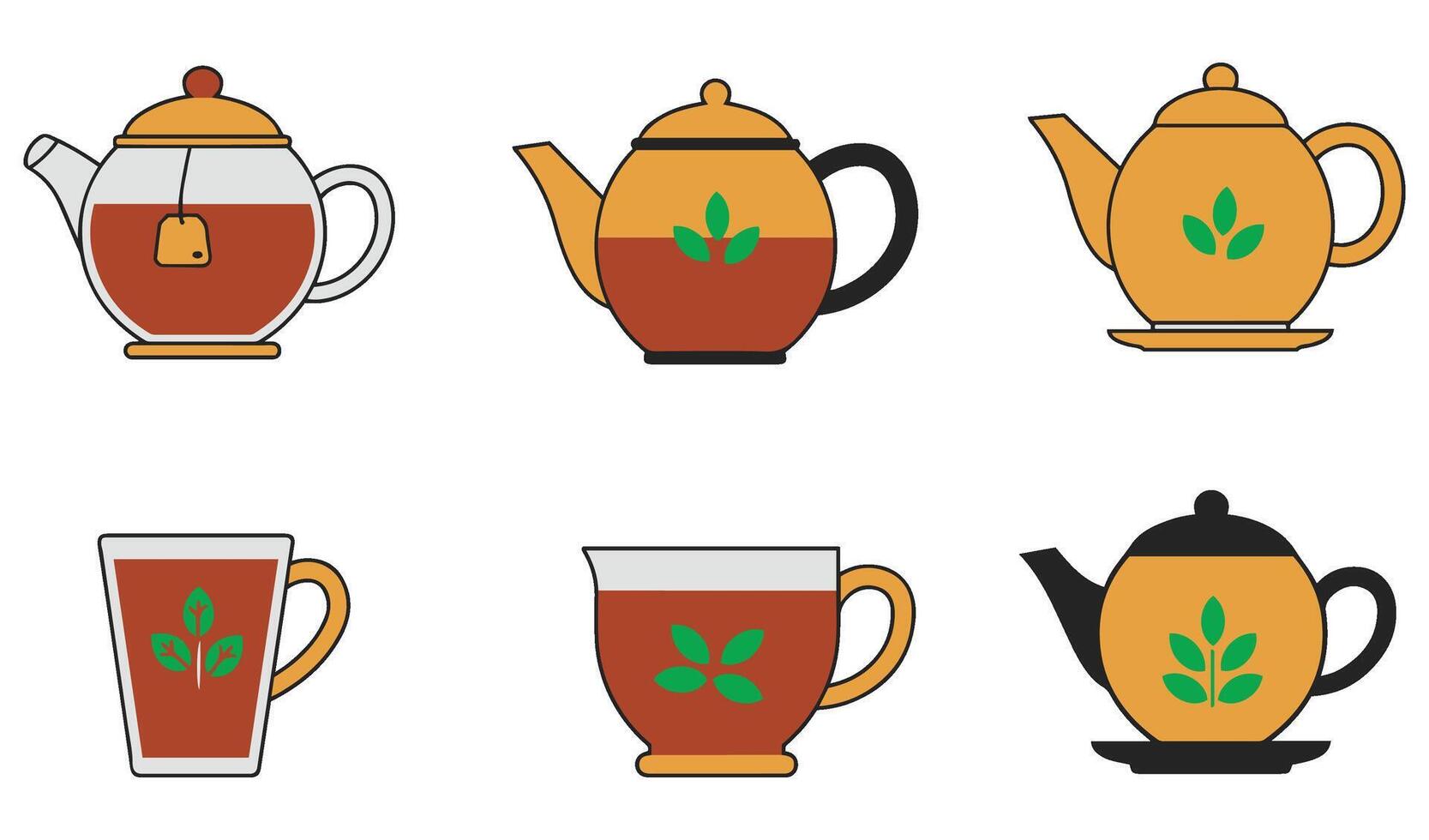 Charming Tea Tea Cup Set Illustrations A Cozy and Modern Tea Set Collection for Designers vector