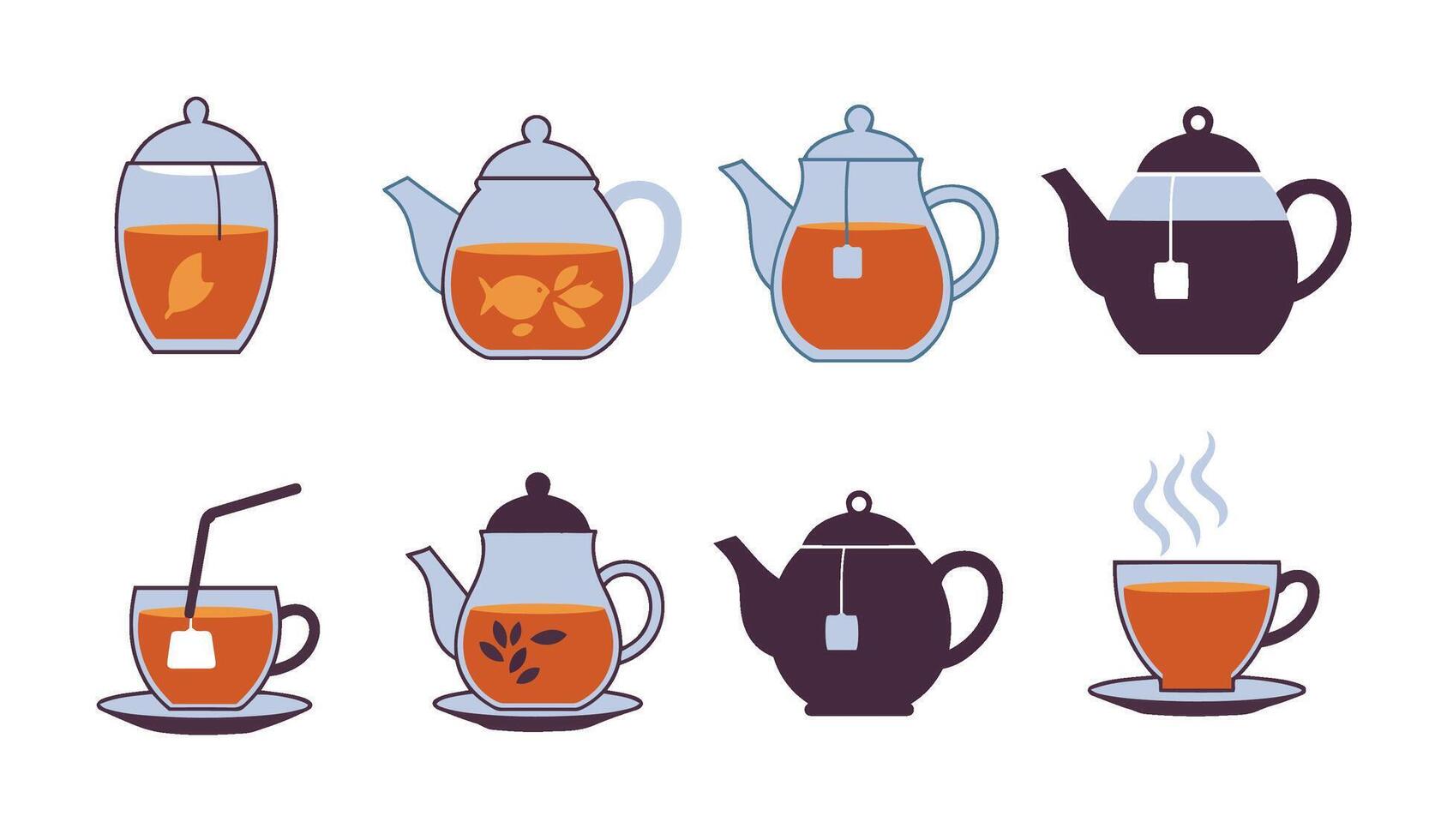 Charming Tea Tea Cup Set Illustrations Elegant and Detailed Graphics of Teapots and Tea Cups vector