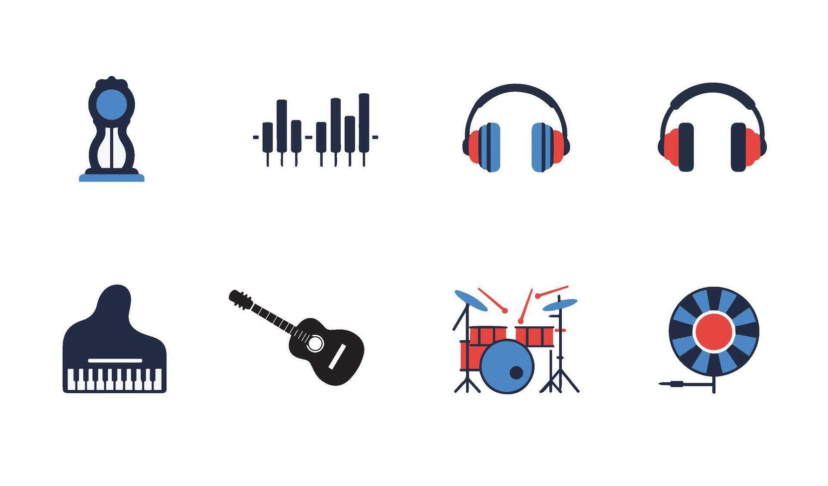 Music Icon Set Illustration combining modern headphones with traditional music tools vector