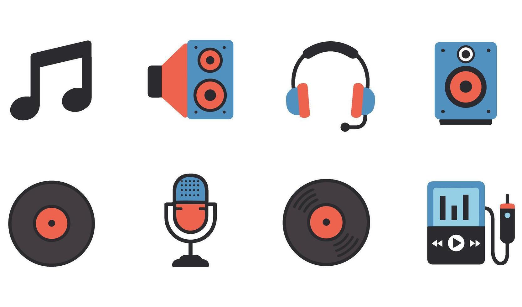 Music Icon Set Illustration highlighting guitars drums and stylish headphone elements vector
