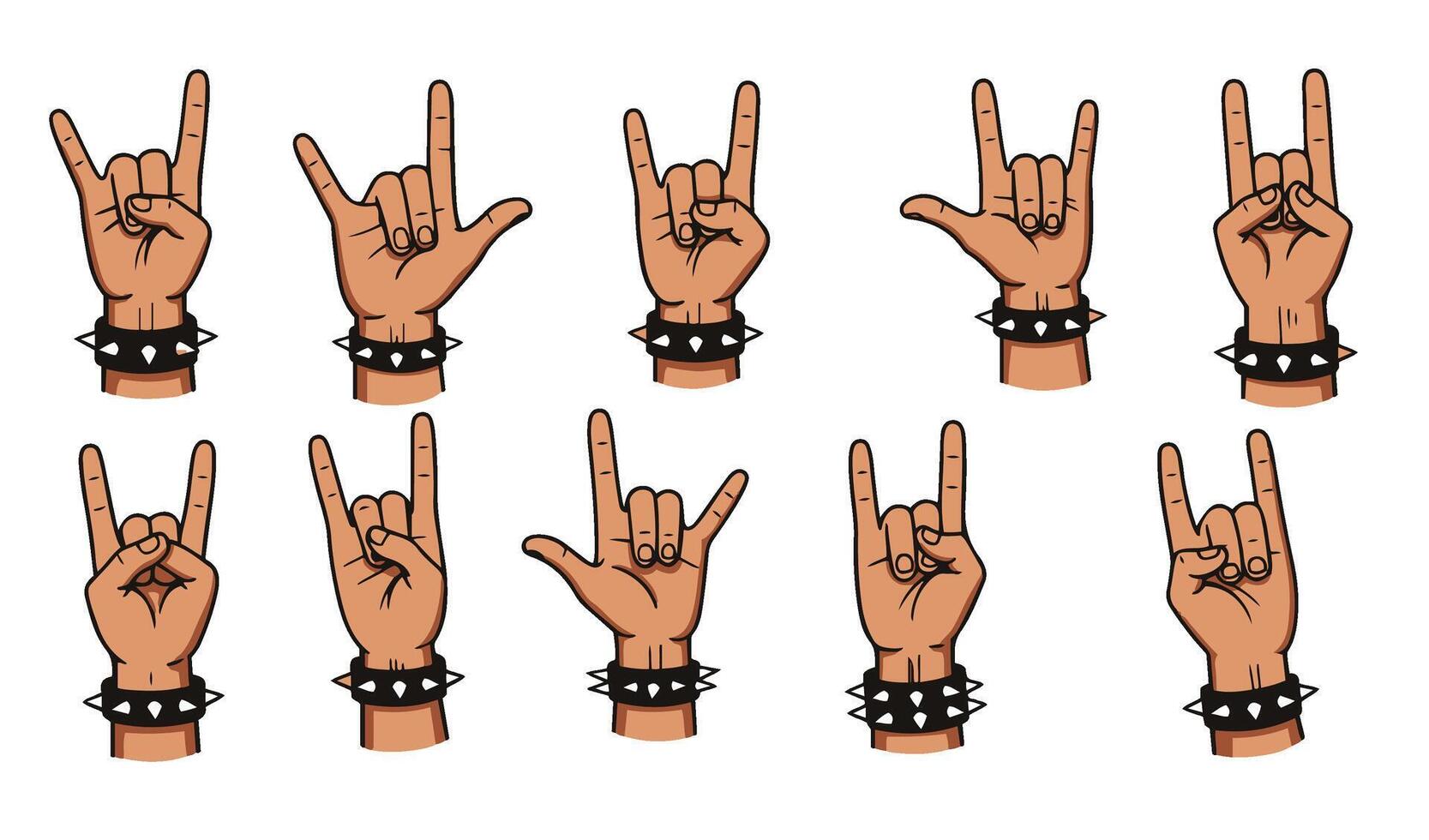 Heavy Metal Hand Gesture Spiked Bracelet Stock Vectors Dynamic Rock Hand Signs Collection